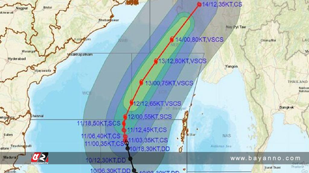 কক্সবাজার থেকে ১১৮০ কিলোমিটার দূরে ঘূর্ণিঝড় ‘মোখা’